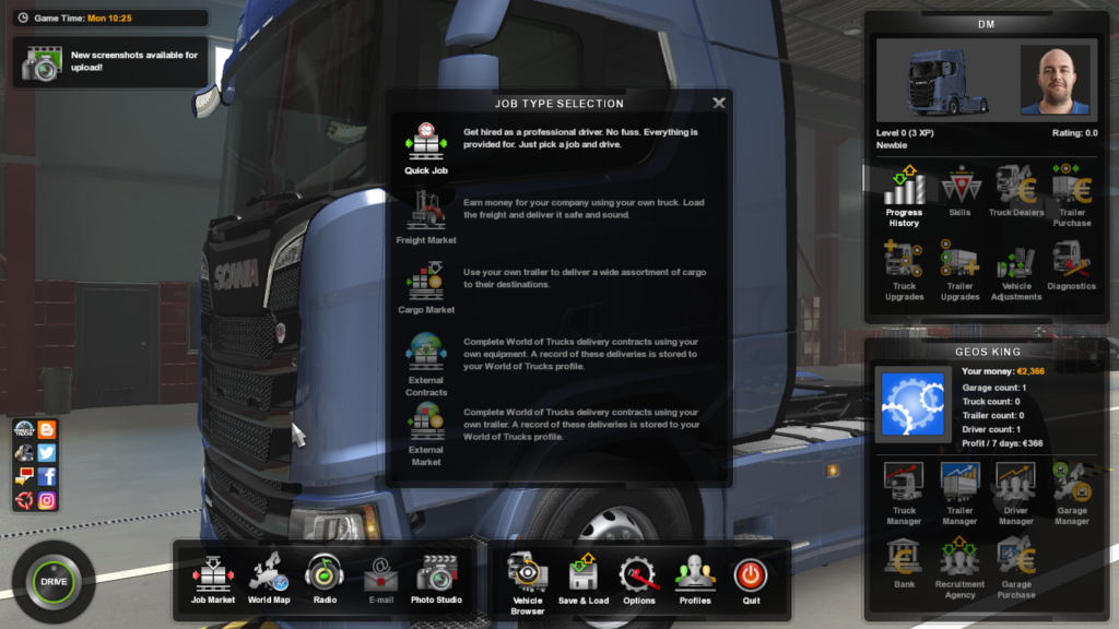 euro truck simulator 2 how to get a car